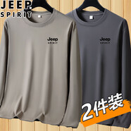 JEEP SPIRIT吉普新款純棉長袖T恤男士寬松圓領(lǐng)套頭休閑內(nèi)搭純色體恤打底小衫 01卡其+鐵灰【兩件裝】 M (建議100斤以下)