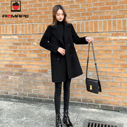AEMAPE毛呢大衣外套女裝2025春秋新款韓版赫本風(fēng)時(shí)尚減齡外套女 黑色_里布夾棉  L _適合100-120斤