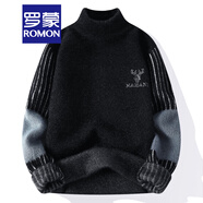 羅蒙（ROMON）水貂絨毛衣男秋冬新款潮流半高領(lǐng)針織衫青少年學(xué)生寬松保暖打底衫 236鹿頭黑色 XL 175cm 115-135斤
