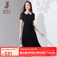 經(jīng)典故事（JANE STORY）修身娃娃領(lǐng)黑色襯衫連衣裙女2024新款夏季雪紡裙子氣質(zhì)襯衣百褶裙 黑色 S