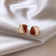 木丁丁S925銀針氣質(zhì)耳釘女高級感復古設計感珍珠耳釘潮流時(shí)尚耳釘耳飾品 紅白雙色方型耳釘