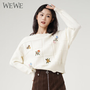唯唯（WEWE）冬季針織衫新款圓領(lǐng)寬松碎花時(shí)尚甜美毛線衣 米白 M(165)
