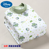 迪士尼兒童保暖內衣套裝棉男童秋衣秋褲套裝三層寶寶夾棉加厚棉毛衫冬 男童三層加厚豆綠色 100 cm建議身高95-105