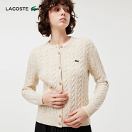 LACOSTE法國鱷魚女裝時尚潮流百搭圓領絞花開衫長袖毛衣|AF0904 IBR/米色 M /165