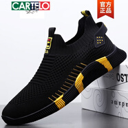 卡帝樂(lè )鱷魚(yú)男鞋夏季透氣防臭網(wǎng)面鞋男士休閑運動(dòng)一腳蹬懶人飛織軟底潮鞋子男 T9026-6黑黃(套腳款)  40