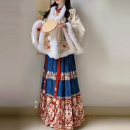 翊尚美馬面裙漢服成人女小個(gè)子2025新款全套正版明制刺繡連衣裙套裝 【金榜】織金刺繡藍色四件套 M 【適合100-115斤】