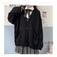 京噶早秋學(xué)院風(fēng)薄款毛衣外套jk毛衣針織衫開衫女可愛甜美日系春秋薄學(xué) 黑色 S碼(75-90斤)【春秋款】