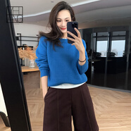 美洋（MEIYANG）三色彩虹毛衣粗針綿羊毛混紡多巴胺元氣圓領(lǐng)針織衫時(shí)尚新款上衣女 藍色 L
