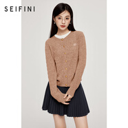 詩凡黎（'SEIFINI）詩凡黎老錢風絞花澳洲美麗諾全羊毛套頭針織打底衫25春毛衣開衫女 深卡其 開衫 M