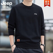 JEEP SPIRIT吉普衛(wèi)衣男士長袖T恤男春秋季潮流純色打底體恤圓領(lǐng)休閑運動上衣 JP8001黑色 M 90-110斤