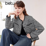百圖betu女裝春季新款短外套高級感小香風(fēng)長袖毛呢外套女2401T40 黑色 S