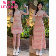樂(lè )雅秀彩色條紋彩虹連衣裙女2025夏季新款收腰顯瘦修身小個(gè)子甜美長(cháng)短款 短袖長(cháng)裙 M 建議85-105斤