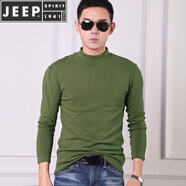JEEP SPIRIT莫代爾棉男士高領(lǐng)打底衫長袖修身冬季秋衣中領(lǐng)緊身T恤半高領(lǐng)上衣 半高領(lǐng)/軍綠色 M 80斤左右穿