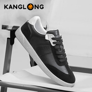 康龍男鞋夏季2025新款德訓鞋男真皮透氣低幫平底板鞋百搭男士休閑皮鞋 黑色 38
