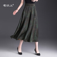 意枕上新中式國風(fēng)印花大擺休閑裙女2025年夏季新款中長款高腰顯瘦半身裙 綠色印花 3XL 31