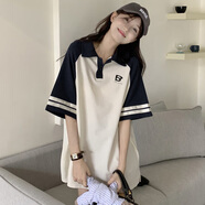 妙奕嘉polo衫女短袖寬松新款夏潮流半袖長(cháng)款大碼胖妹遮臀初高中學(xué)生t恤 B黑白撞色寬松polo衫 M 【建議 80-110斤】
