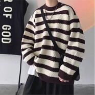 贏鎮(zhèn)秋冬加厚毛衣男韓版歐美街假兩件破洞oversize毛衣男女慵懶風(fēng)針 HCW-1054棕色 S