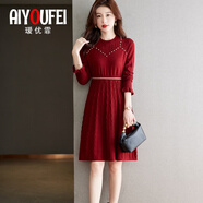 璦優(yōu)霏（aiyoufei）針織連衣裙女秋冬新款小個(gè)子顯高洋氣中長(zhǎng)款打底配大衣外穿毛衣裙 酒紅色 XL建議115-125斤左右