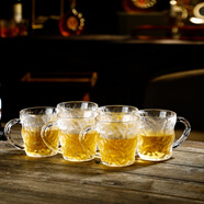 玉晶冰川紋玻璃杯帶把手啤酒杯高顏值喝水杯高級感杯子家用果汁泡茶杯 帶把矮款 300ml 6只