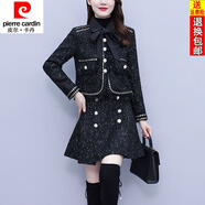 皮爾卡丹（pierre cardin）23年新款秋冬款小香風(fēng)名媛氣質(zhì)外套半身裙套裝潮流時(shí)尚減齡兩件套 黑色 【上衣+裙子】 3XL 【建議130-145斤】