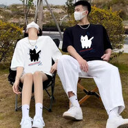 倉石一樹(shù)倉石一樹(shù)潮牌卡通貓咪白色短袖T恤男夏季寬松大碼重磅涼感情侶裝 白色 L