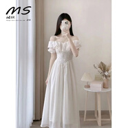 湄綏法式小個(gè)子性感氣質(zhì)仙女連衣裙女士夏季2025新款超仙公主裙衣服女 仙女白 M 【90-102斤】