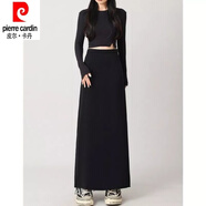 皮爾卡丹（pierre cardin）24夏季大尺碼黑色長款半身裙女后開叉長裙直筒顯瘦包臀高腰西裝裙 黑色 XL