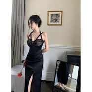 雷黛茜蕾絲交叉帶抹胸吊帶連衣裙女御姐風(fēng)氣質(zhì)修身美背開(kāi)衩禮服裙子 主圖款 S