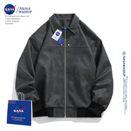 NASA WASSUP官方潮牌聯(lián)名夾克男春秋季復(fù)古美拉德柳釘夾克高級(jí)感皮衣男士外套 黑色 L （建議110-126斤）