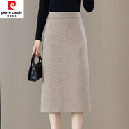 皮爾卡丹（pierre cardin）毛呢半身裙女秋冬季2024新款高腰中長款a字裙配毛衣一步包臀裙子 燕麥色 L