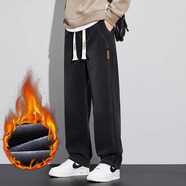 NASA BASE直筒男牛仔褲秋冬季男士闊腿休閑美式潮流學(xué)生寬松加絨加厚長(cháng)褲子 黑灰色加絨 4XL /165-185斤