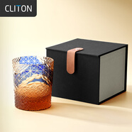 CLITON 滿(mǎn)山菊琥珀威士忌杯手工切子水晶玻璃烈酒杯洛克洋酒杯水杯
