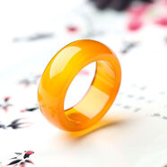 子龍瑪瑙戒指玉髓指環(huán)男女款紅戒指寬版扳指禮物甜美首飾 黃色 寬版內徑19-20mm