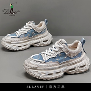 薩拉維夫帆布面透氣休閑鞋厚底老爹鞋百搭低幫時(shí)尚潮流亮片個(gè)性高爾夫鞋 復(fù)古藍(lán)標(biāo)準(zhǔn)版 41 比運(yùn)動(dòng)鞋偏大建議買小一碼