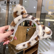 美麗公主發(fā)箍女洗臉貓耳朵頭箍可愛(ài)少女心寬邊毛絨洗臉?lè )阑瑝喊l(fā)發(fā)卡子發(fā)飾 4#貓耳白豹紋