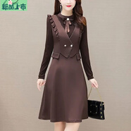 艾妃琳假兩件大碼連衣裙2025春秋新款女收腰遮肚顯瘦氣質(zhì)小個(gè)子減齡裙子 咖啡色【不加絨】 L 【90-105斤以?xún)取?
                                         title=