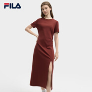 FILA 斐樂針織連衣裙2025夏季時尚休閑開叉顯瘦修身T恤長裙