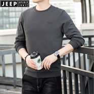 JEEP SPIRIT吉普休閑純棉圓領(lǐng)長袖t恤男寬松春秋羅紋體恤衫套頭水洗繡標(biāo)打底 灰色 常規(guī) 4XL (195) 112A建議195-205斤