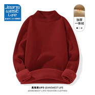 JEANSWEST LIFE真維斯半高領(lǐng)加絨毛衣男士秋冬季一體絨加厚保暖雙股重磅針織衫男