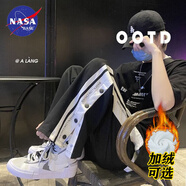 NASA BASE休閑褲男排扣半開秋季新款潮流側(cè)排紐扣長褲運(yùn)動(dòng)透氣寬松籃球褲子 側(cè)面紐扣款 黑色（常規(guī)款） XL 建議135~150斤