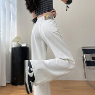 婕米兒直筒牛仔褲女小個(gè)子寬松休閑復(fù)古高腰九分窄版闊腿褲2025秋季新款 白色-長(zhǎng)褲 M (建議98-108斤)