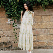 樂(lè )町插畫(huà)師小雛菊掛脖裙夏新款油畫(huà)暈染薄荷綠長(cháng)裙浪漫無(wú)袖裙 磨砂薄荷綠（現貨） XS