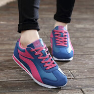 QLHF夏季網(wǎng)面男女阿甘鞋防滑軟底休閑運(yùn)動(dòng)鞋學(xué)生百搭 145藍(lán)色(皮面) 40