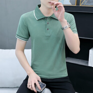 鑫羅圣保短袖t恤男士中青年純棉POLO男衫透氣翻領(lǐng)夏季純色百搭保羅上衣服 淺綠 4XL 建議155-195斤