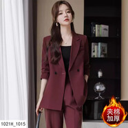安依蓮黑色西裝套裝女職業(yè)裝春裝新款高端白領西服正裝氣質修身小西裝 1021梅子色西裝加棉款+褲子 XL