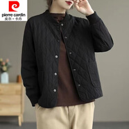 皮爾卡丹（pierre cardin）23年新款棉衣棉服女秋冬季菱格夾棉輕薄小棉襖新款裝短款純色外套 黑色 L 【建議110-120斤】