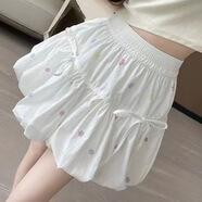 仙僖俫夏季白色蝴蝶結(jié)蓬蓬裙高腰燈籠短裙少女感半身裙甜美 白色 S 90斤