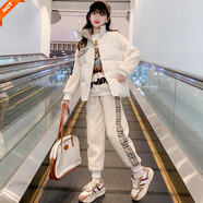 諾佳微淇女童套裝秋冬裝2024中大兒童衛(wèi)衣馬甲褲子女孩加絨加厚衣服三件套 杏色【加厚三件套】 130
