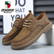 西域駱駝（VANCAMEL）2025春夏新款男鞋透氣復(fù)古英倫風(fēng)皮鞋潮流百搭 9096單鞋款卡其色 38