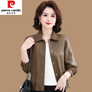 皮爾卡丹（pierre cardin）皮衣外套女小個(gè)子短款PU皮上衣2025春秋季新款氣質(zhì)顯瘦時(shí)尚夾克衫 咖色 L 建議90-105斤